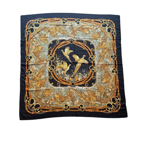 Vintage Italian Scarf – Specialty House – Golden Pheasant & Chain Print - Picture 2 of 3